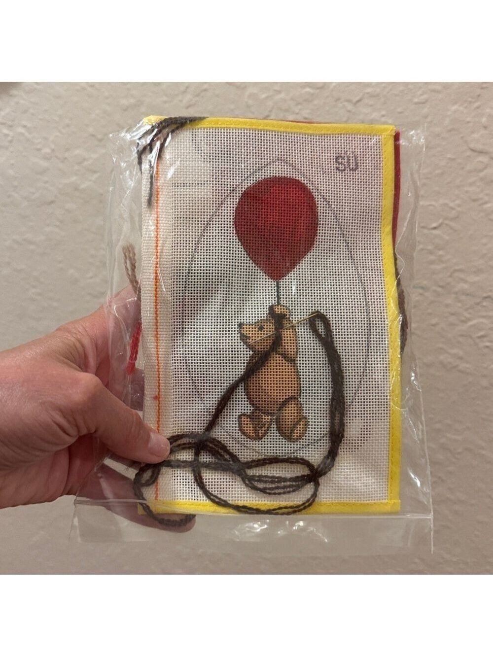Vintage Crewel Embroidery Wall Decor Craft Kit Bear with Ballon